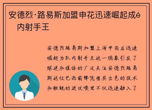 安德烈·路易斯加盟申花迅速崛起成队内射手王