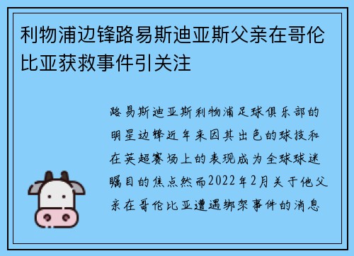 利物浦边锋路易斯迪亚斯父亲在哥伦比亚获救事件引关注